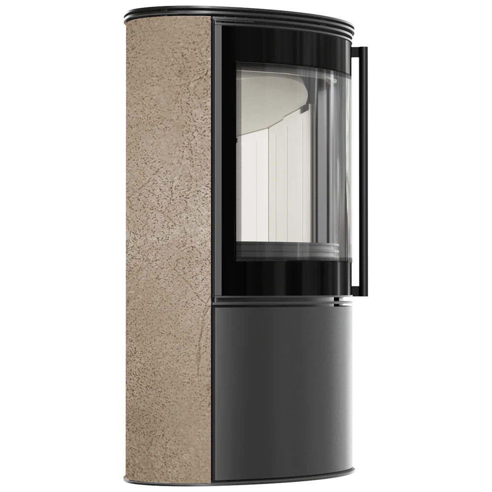 Kratki Bjorn pelletkachel met gebogen glas en beige steenbekleding
