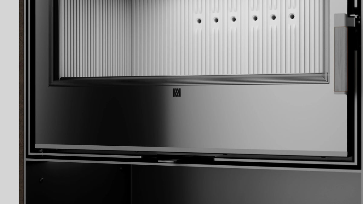 Detailweergave van de Balstil Forli 95 met zwart metalen deurframe en zichtbaar merklogo