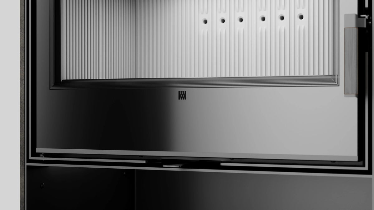 Detail van Balstil Forli 95 met geribde binnenbekleding en glazen deur