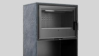 Balstil Forli 95 inbouwhaard met zwart metalen front en donkere stenen bekleding