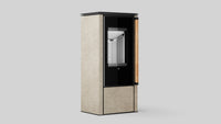 Balstil Akna kachel met zwarte glazen deur, beige bekleding en houten handgreep op grijze achtergrond