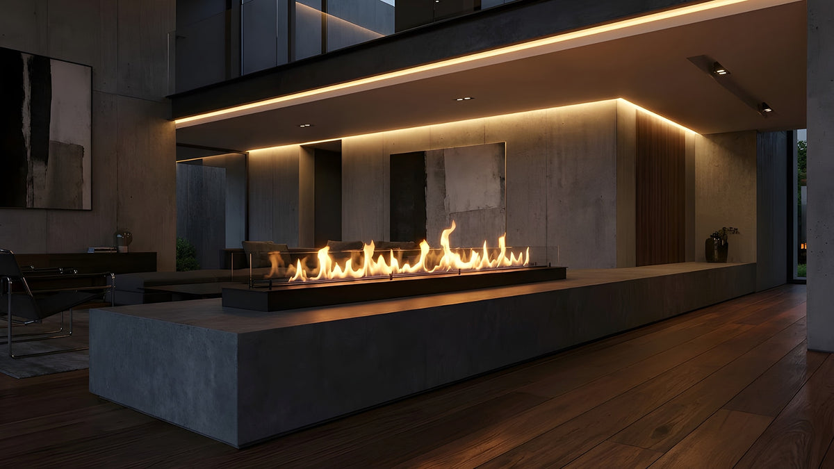 Balstil FF 2000 lineaire haard met vlammen in een modern interieur