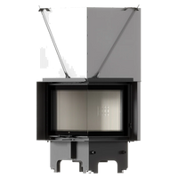 Balstil Milano 700/480 haardinzet op witte achtergrond met opengeklapte metalen panelen