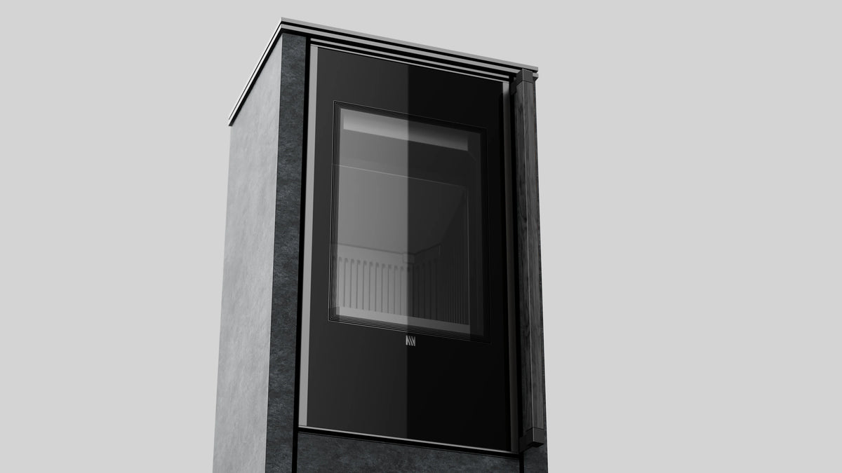 Balstil Akna haarddeur met groot kijkvenster op grijze achtergrond