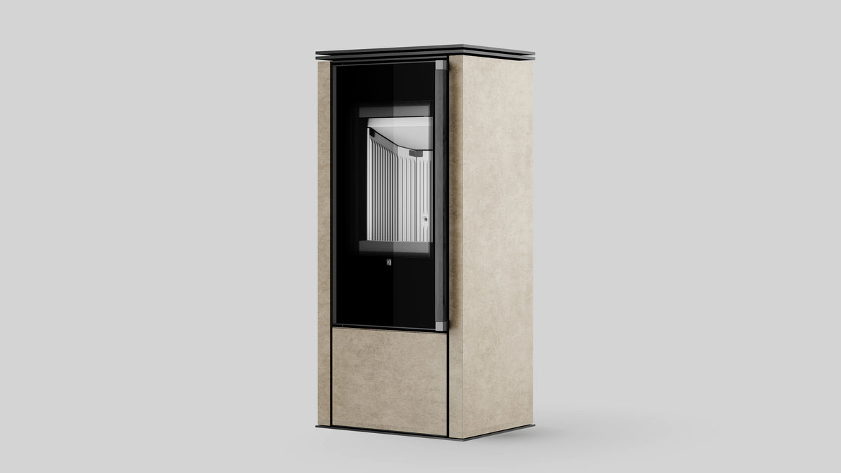 Balstil Akna kachel met beige bekleding en glazen deur op grijze achtergrond
