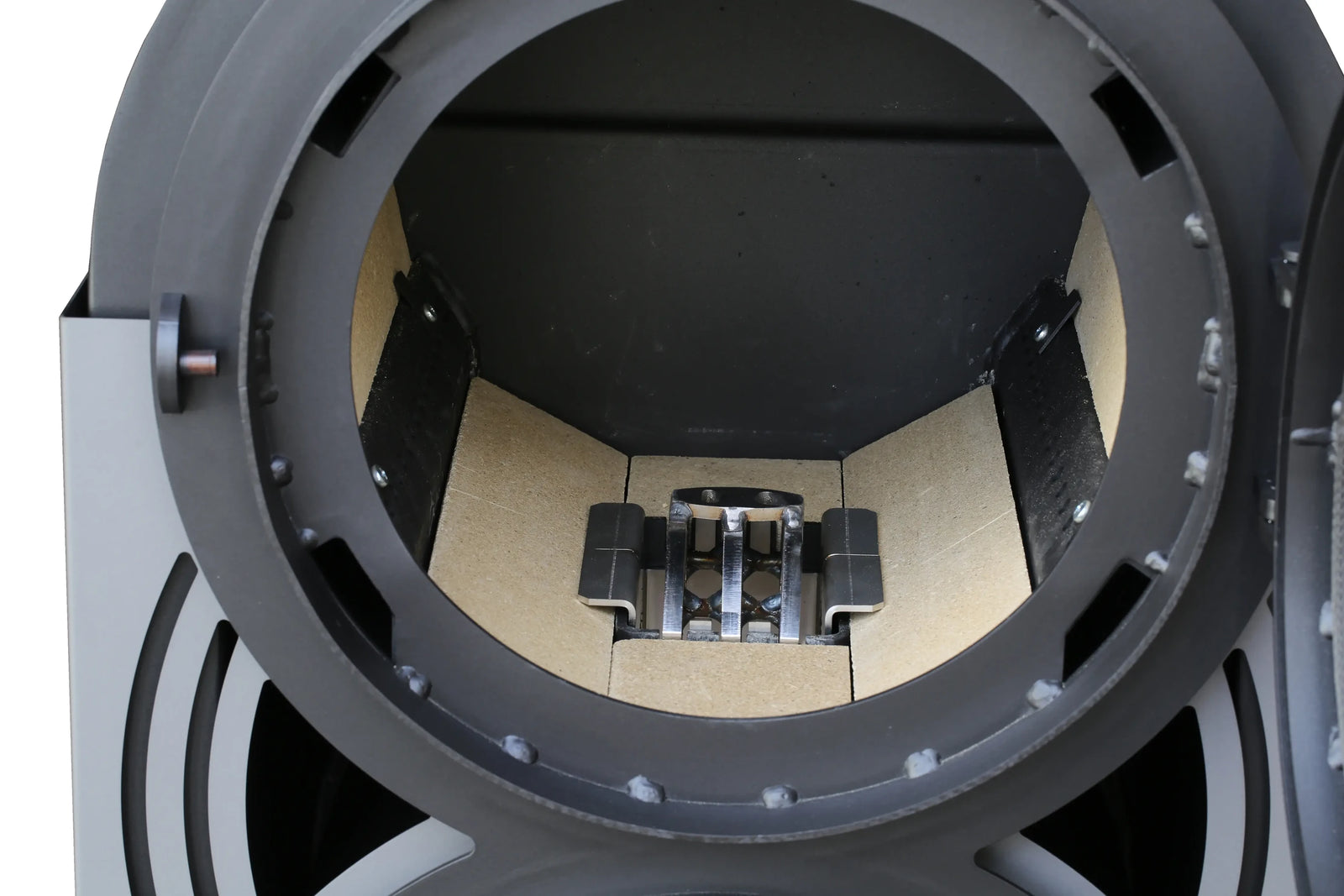 LS Kamna Pyro Nemo vuurkamer met open ronde deur en vuurvaste binnenkant