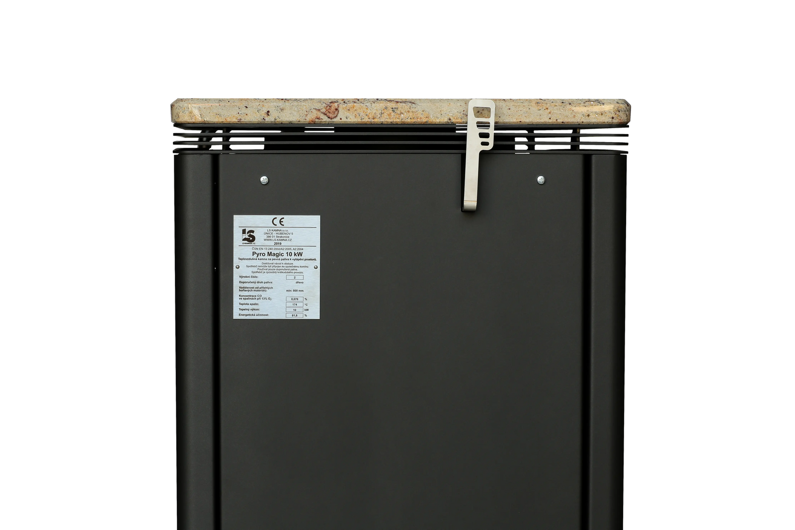 LS Kamna Pyro Magic 10 kW zwarte kachel met stenen bovenplaat