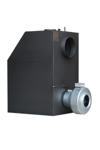 LS Kamna Turbo zwarte kachel met zilveren ventilator, geïsoleerd op witte achtergrond