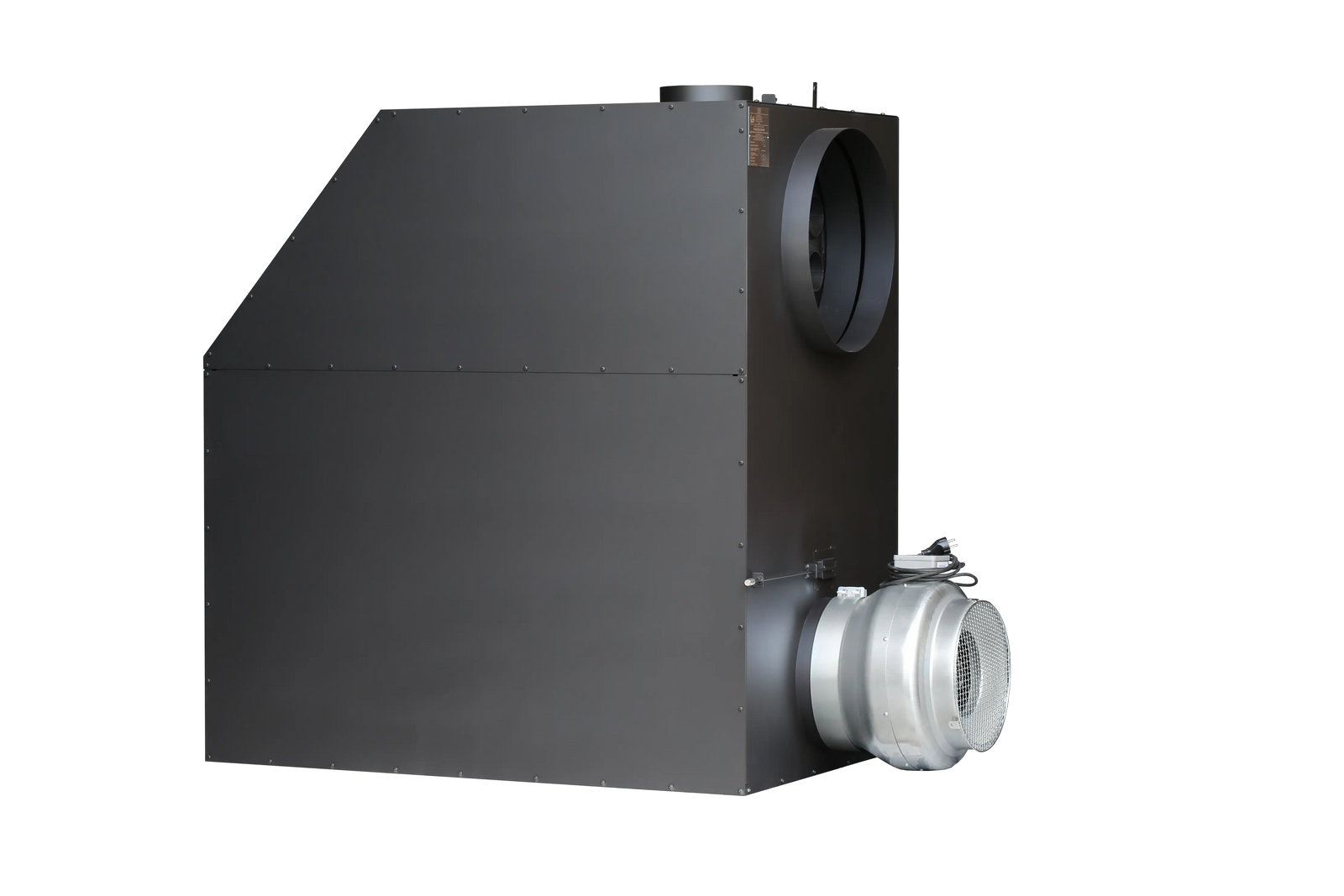 LS Kamna Turbo zwarte metalen unit met ventilator, op witte achtergrond