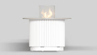 Balstil Table Core tafelhaard met vlammen, wit geribbeld ontwerp op grijze achtergrond
