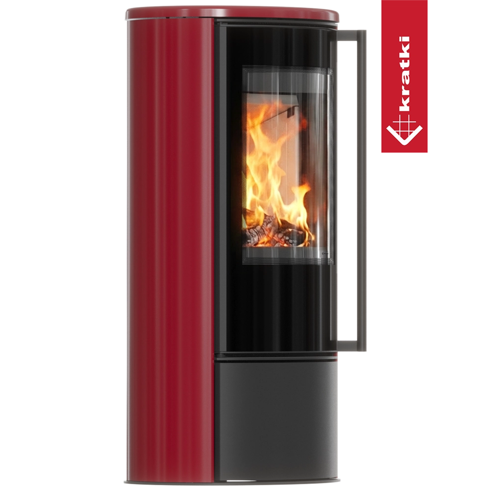 Kratki Erik kachel in rood en zwart met brandend vuur