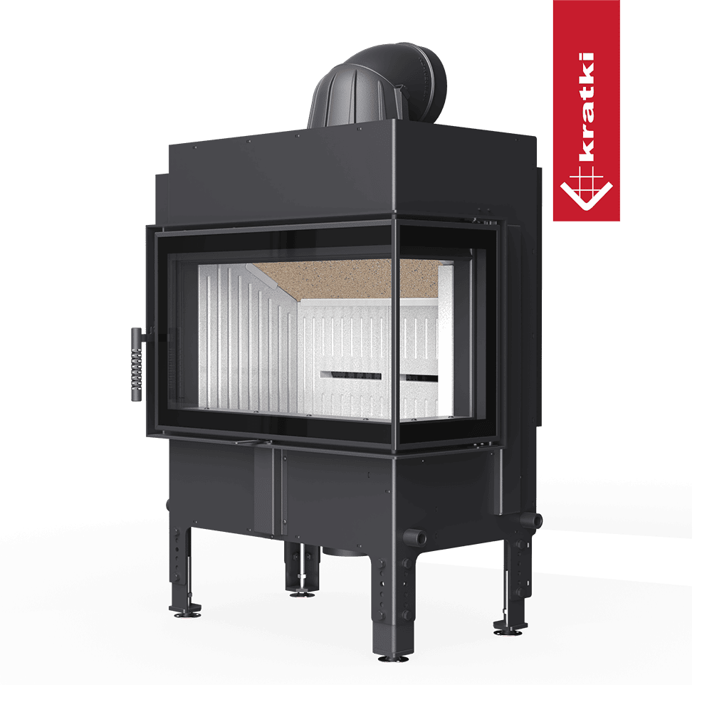 Kratki Norra inbouwhaard met groot glazen front en zwart frame
