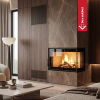 Kratki Norra in moderne woonkamer met ingebouwde haard en vlammen