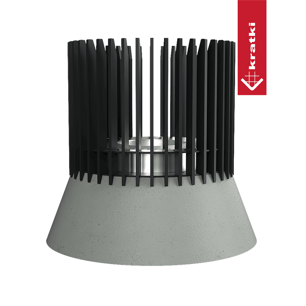 Kratki Ribo designhaard met zwarte lamellen en grijze kegelvoet