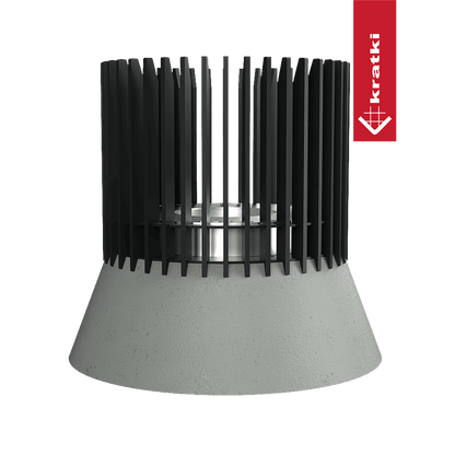 Kratki Ribo designhaard met zwarte lamellen en grijze kegelvoet