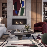 Krátki Delta2 ingebouwde haard met vlammen in een modern ingerichte woonkamer