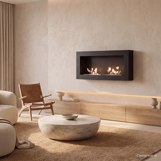 Kratki Delta2 ingebouwde haard met vlammen in een modern ingerichte woonkamer