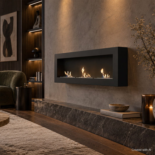Kratki Delta3 ingebouwde haard met vlammen in een stijlvol interieur