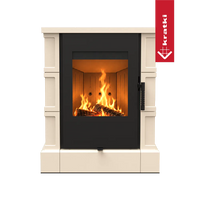 Kratki Torir haard met brandend vuur en klassieke lichte omlijsting