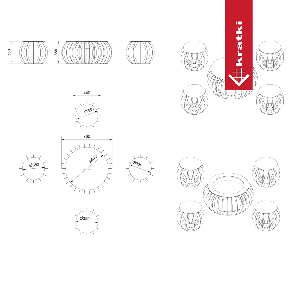 Technische maattekening van Kratki Luno met afmetingen en aansluitdetails