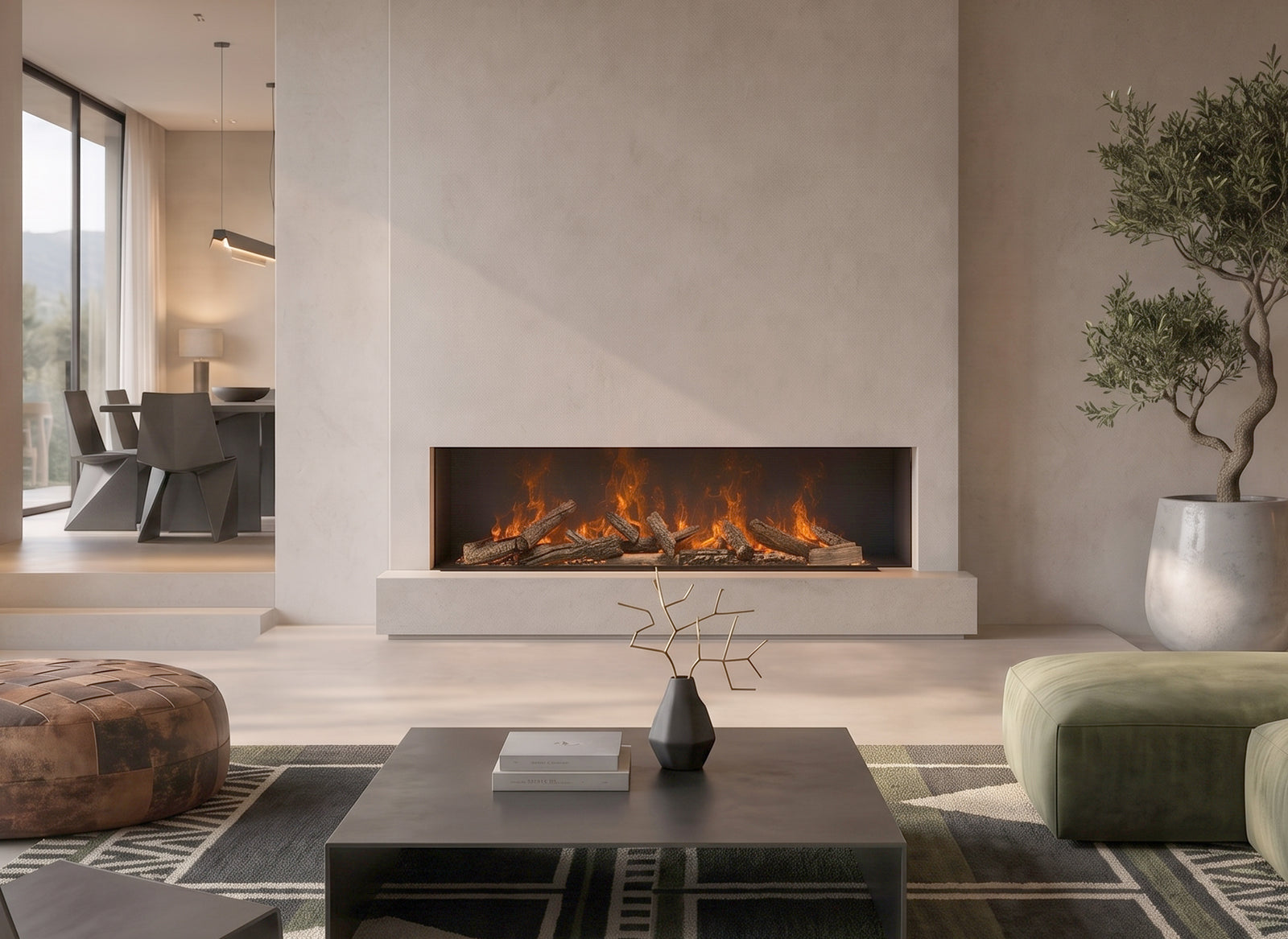 Dimplex Triton 1000 Optimyst haard met realistische vlammen in een moderne woonkamer