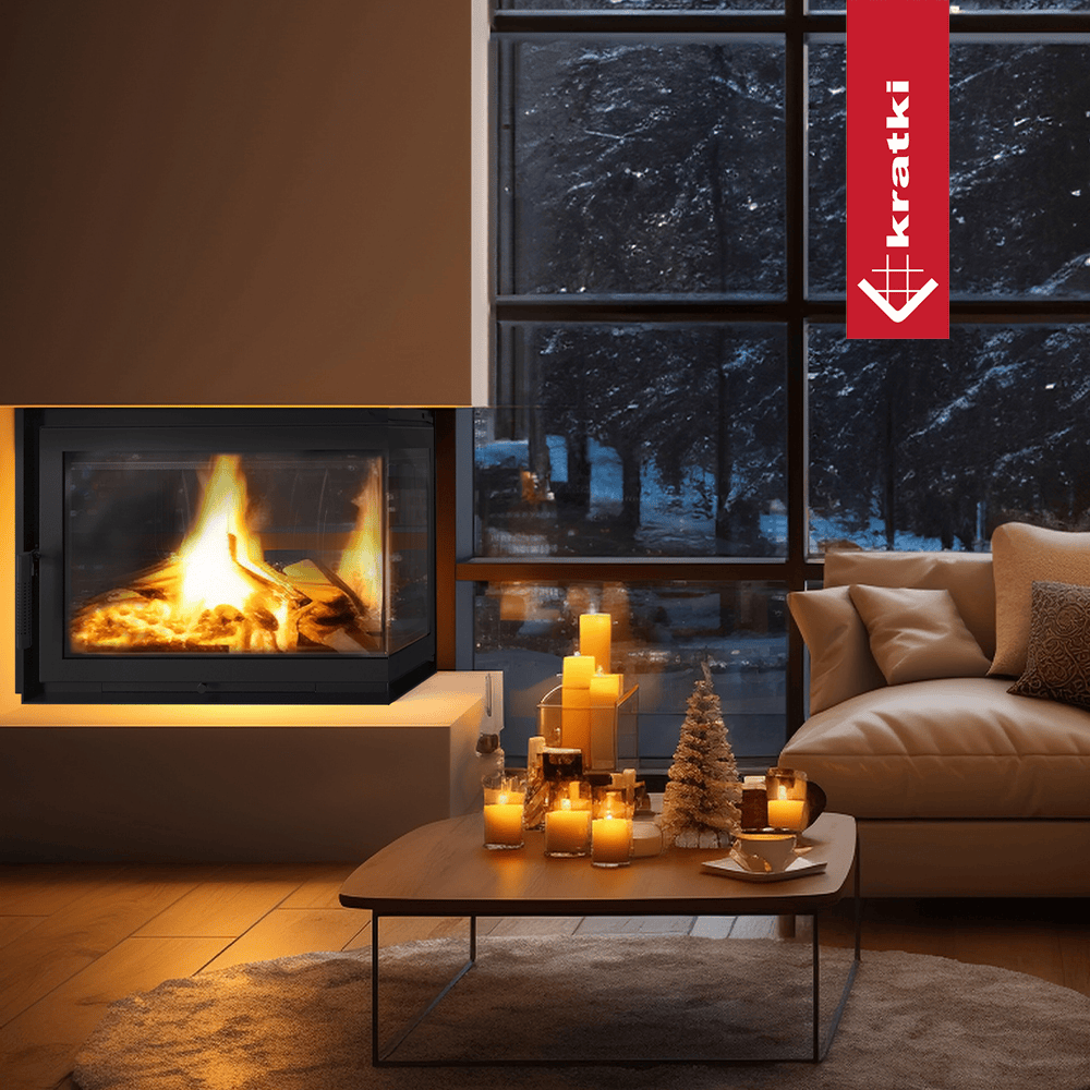 Kratki Simple Z in moderne woonkamer met brandend haardvuur