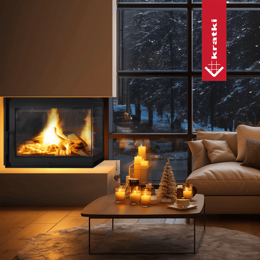 Kratki Simple Z in moderne woonkamer met brandend haardvuur.
