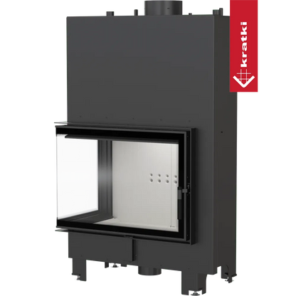 Kratki MBA CV Links, moderne inbouwhaard met glazen deur en zwart metalen frame.