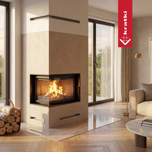 Kratki Simple Z haard in moderne woonkamer met brandend vuur