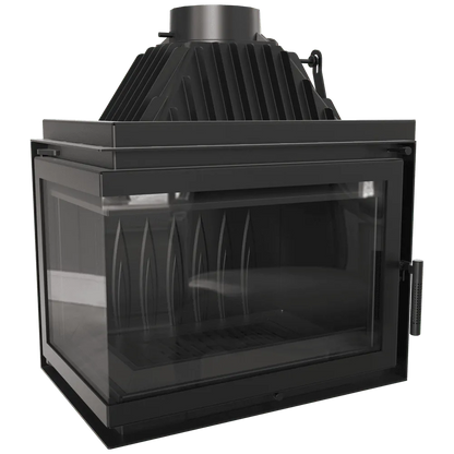 Kratki Simple Z 15 kW Links, moderne hoekhaard met glazen zijpaneel en zwart metalen afwerking.