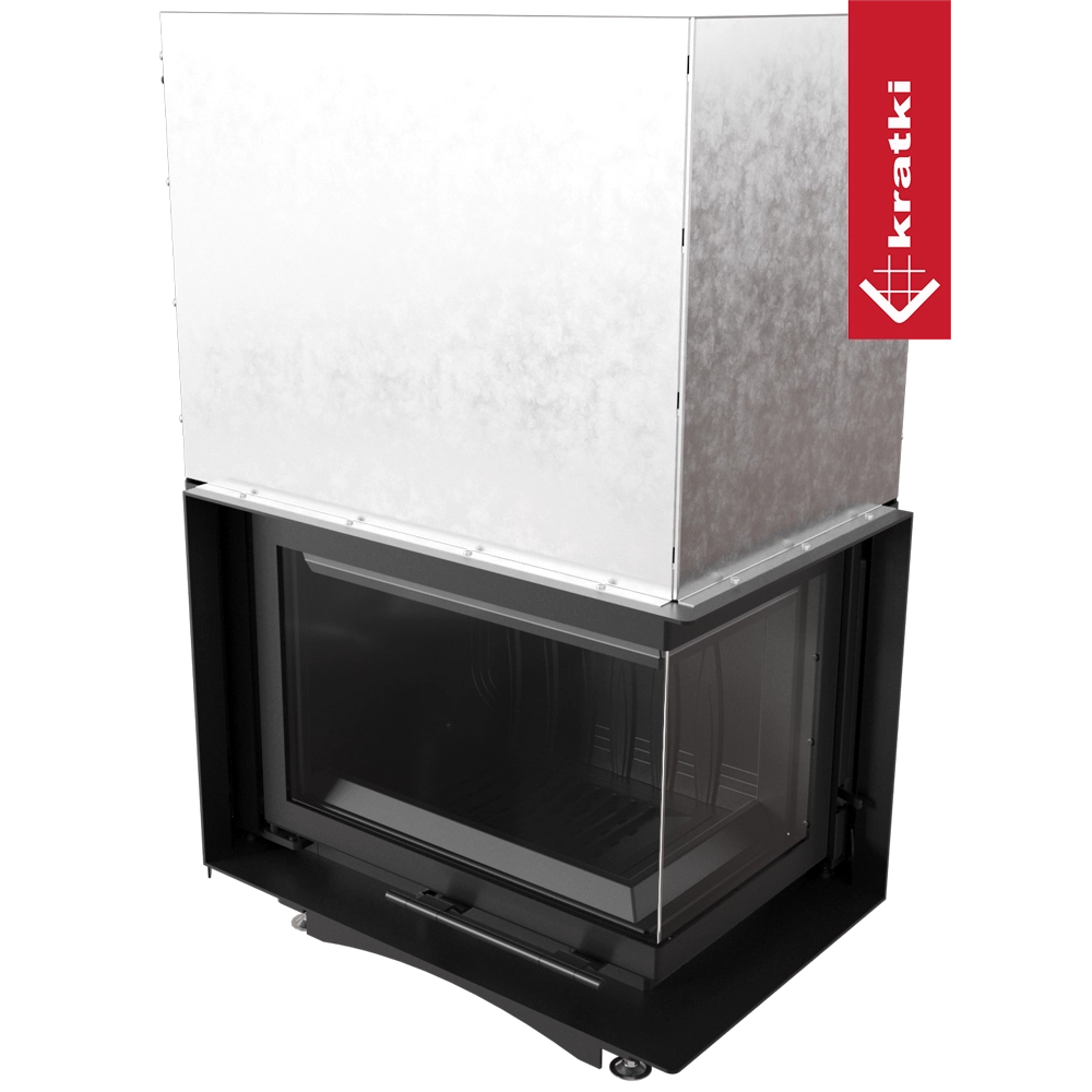 Kratki Maja haard met zwart glas en grote metallic behuizing