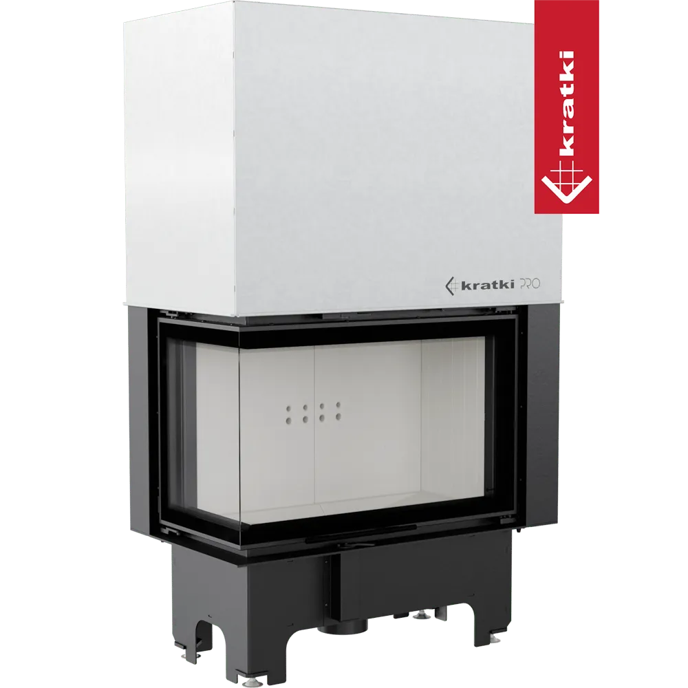 Kratki VNL 810/410 moderne inbouwhaard met glazen deur en zwart metalen frame.
