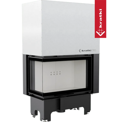 Kratki VNL 810/410 moderne inbouwhaard met glazen deur en zwart metalen frame.