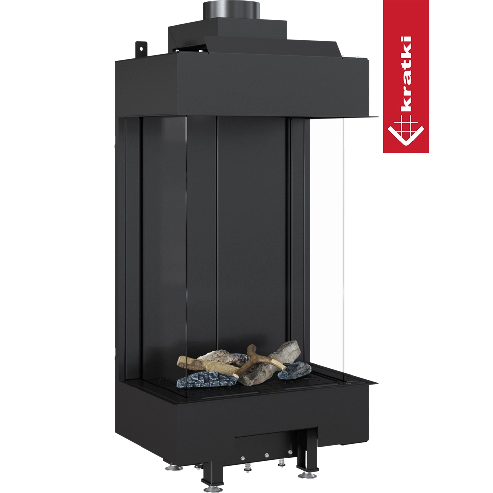 Kratki Leo 45/68 haard met glazen front en decoratieve houtblokken