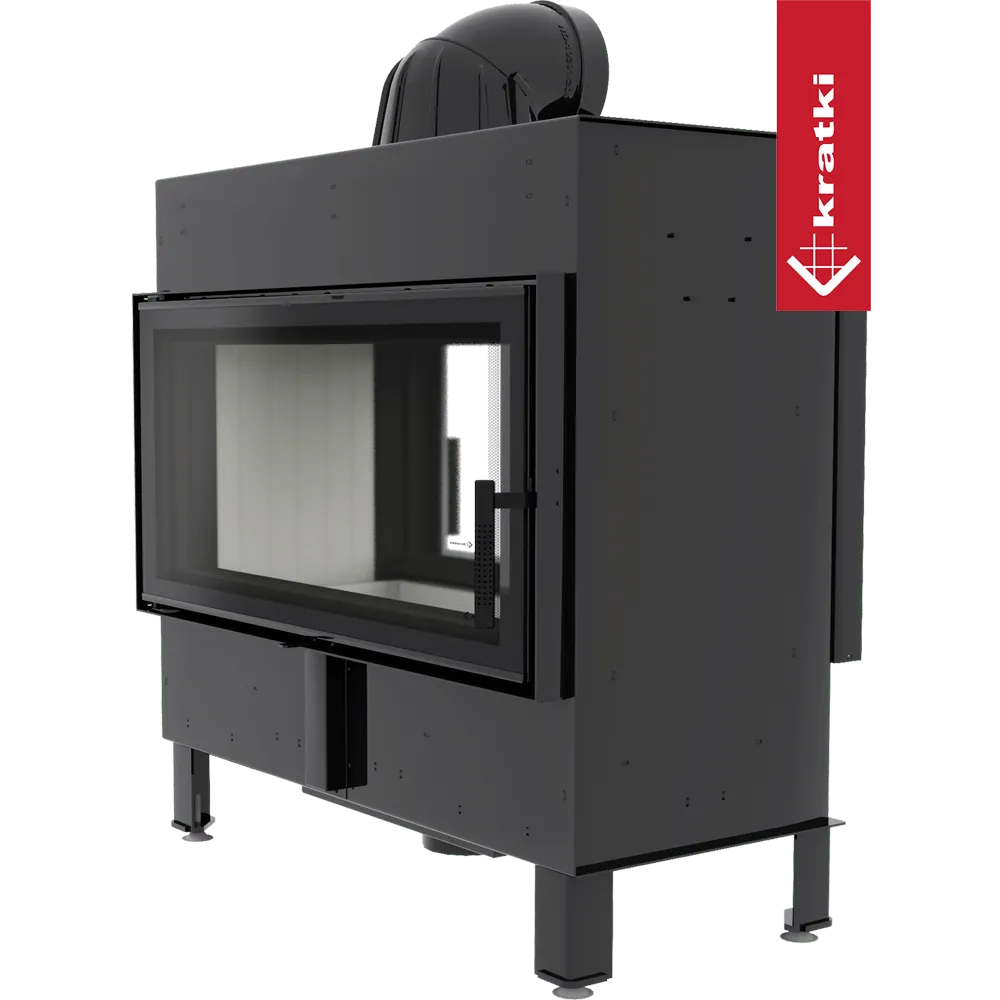 Kratki Lucy 16 kW Tunnel, moderne inbouwhaard met dubbele glazen deuren en zwart metalen afwerking.