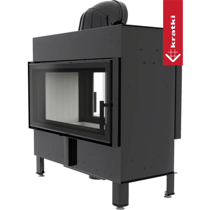 Kratki Lucy 16 kW Tunnel, moderne inbouwhaard met dubbele glazen deuren en zwart metalen afwerking.