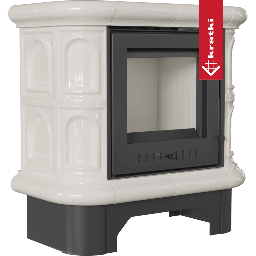Kratki WK440 witte kachel met zwarte deur, geïsoleerd weergegeven
