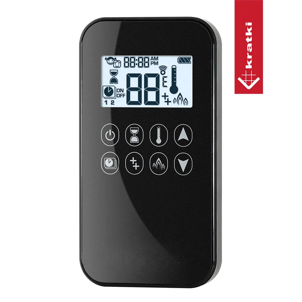 Afstandsbediening met digitaal scherm en knoppen voor Kratki Leo 45/68 Links haard.
