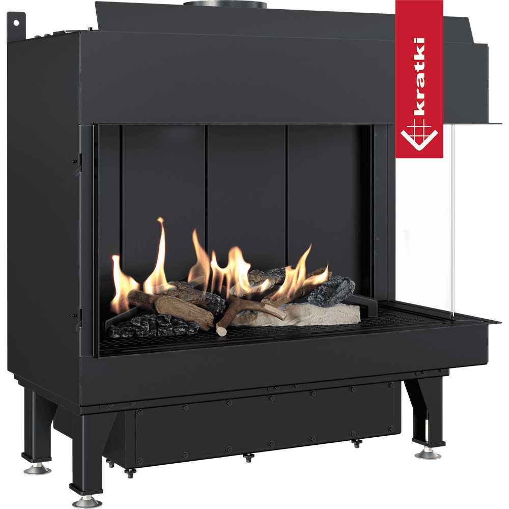 Kratki Leo 70 haard met brandend hout, zwart front