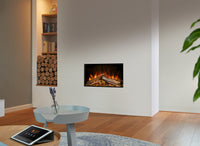 Fair Fires Tru Vizion Solution insert 650 Front in moderne woonkamer met vlammen