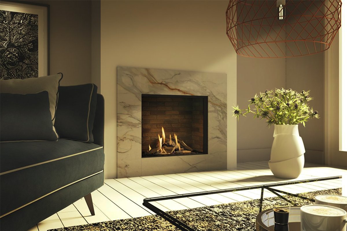 DRU Global 70XT BF gashaard in woonkamer met marmeren omkadering