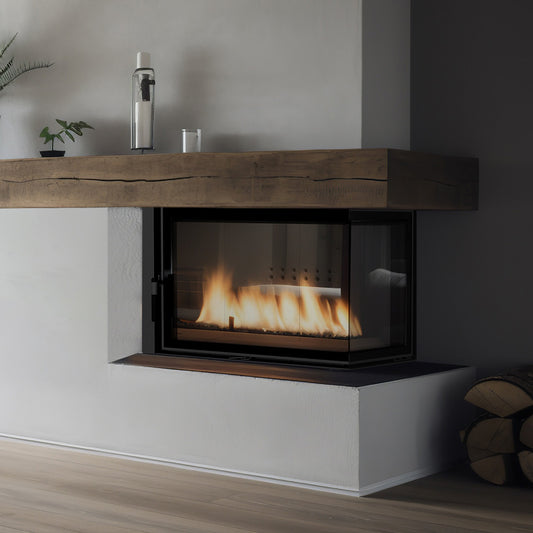 Kratki MBA CV in moderne woonkamer met brandend haardglas