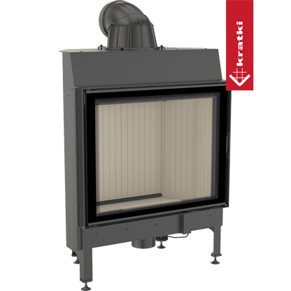 Kratki Nadia 13 kW, een moderne inbouwhaard met glazen deur en metalen frame.