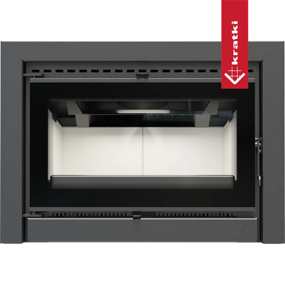 Kratki Kaseta KDZ K, moderne inbouwhaard met glazen deur en strak zwart frame.