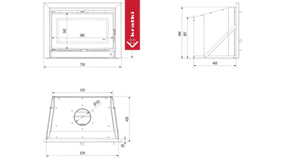 Technische tekening van Kratki Kaseta KDZ K met afmetingen en zijaanzicht.