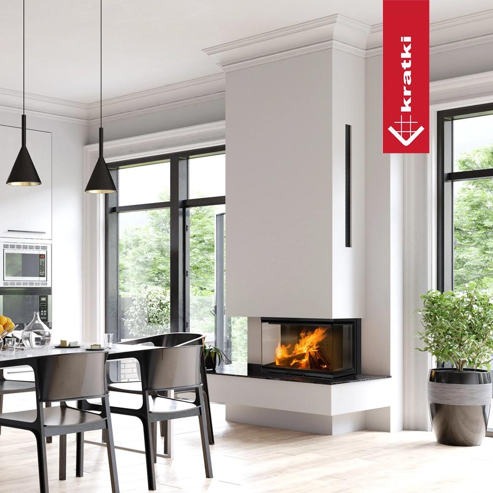 Kratki NBC 800/400 in moderne woonkamer met hoekhaard en vlammen