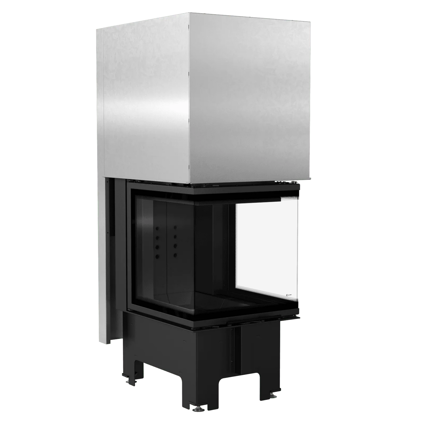 Kratki NBC 500/500 moderne inbouwhaard met glazen hoek en metalen behuizing.