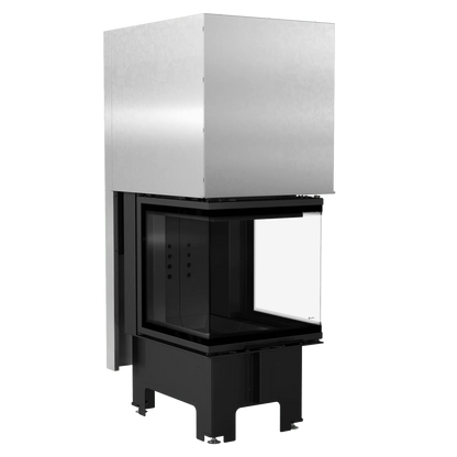 Kratki NBC 500/500 moderne inbouwhaard met glazen hoek en metalen behuizing.