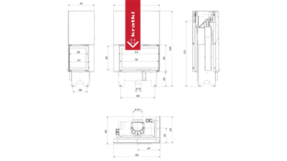 Technische tekening van Kratki VNP 810/410 met afmetingen en doorsneden.