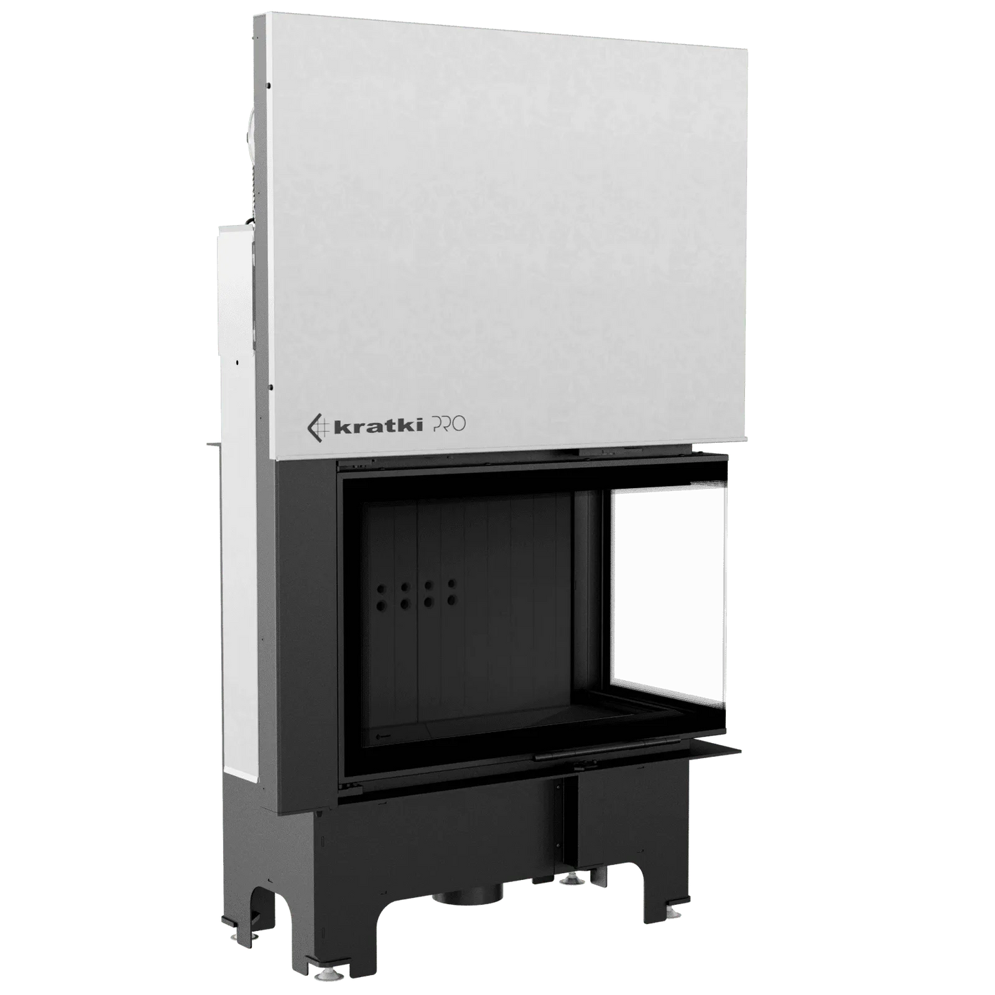 Kratki VNP 810/410 inbouwhaard met glazen zijpaneel en strak, modern ontwerp.